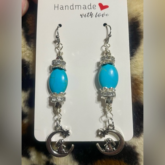 Hand Crafted Jewelry - Silver and Turquoise Moon Earrings